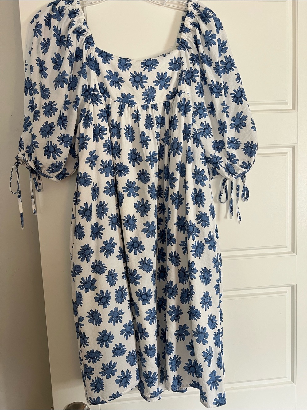 Shop Stevie White Midi Dress with Blue Floral Print